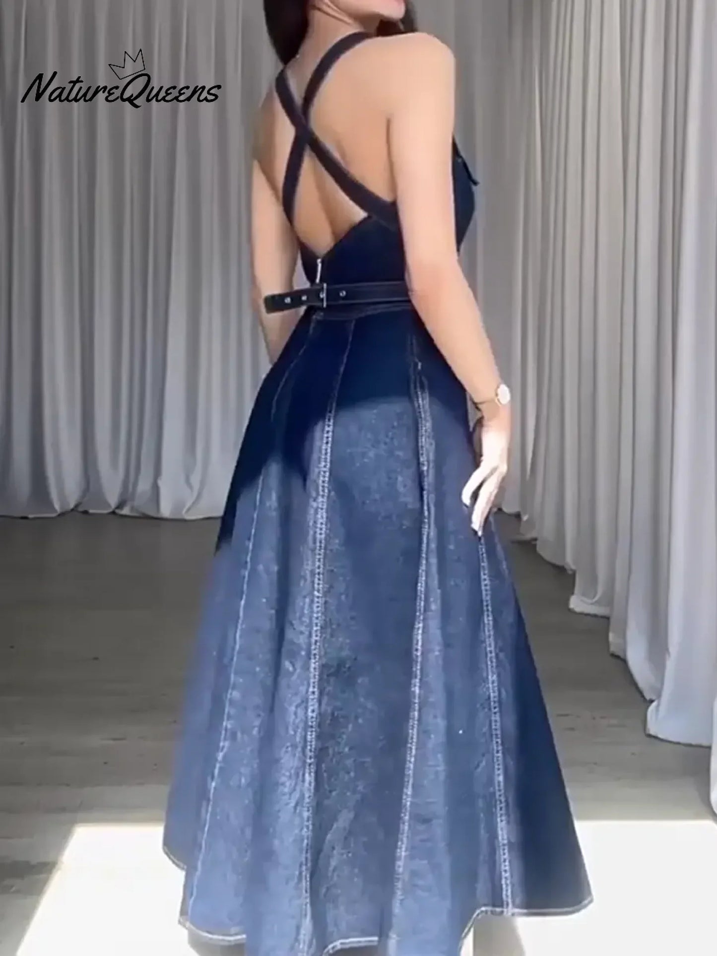 Ambar™ | Chaleco vaquero de mujer y vestido de algodón de corte acampanado