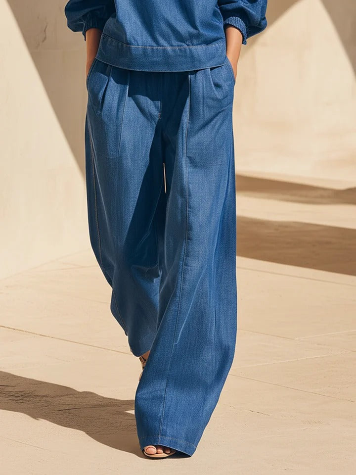 Dulce™ | Conjunto de camisa oversize de denim azul marino