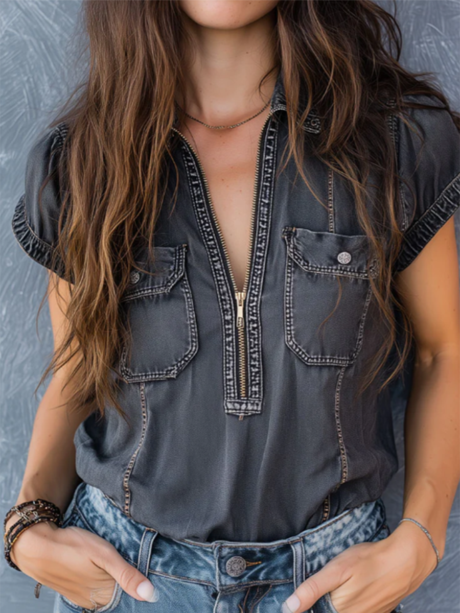 Jnad™ | Camiseta informal de denim con cremallera
