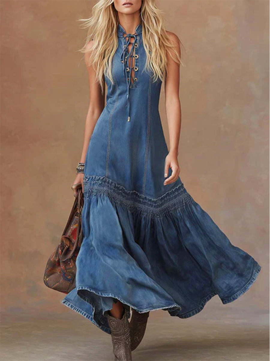 Silex™ | Vestido informal sin mangas de vaqueros con corte en cola de pez para mujer