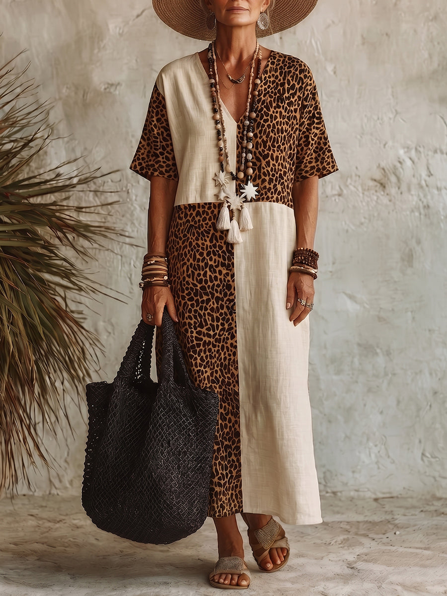 Signe™ | Casual Leopard-print Paneled Dress