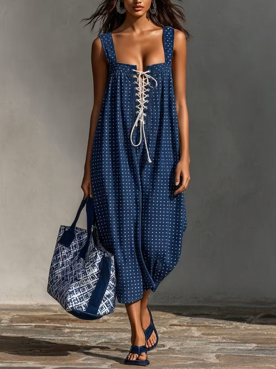 Polka-dot Belted Wide-leg Cotton Jumpsuit