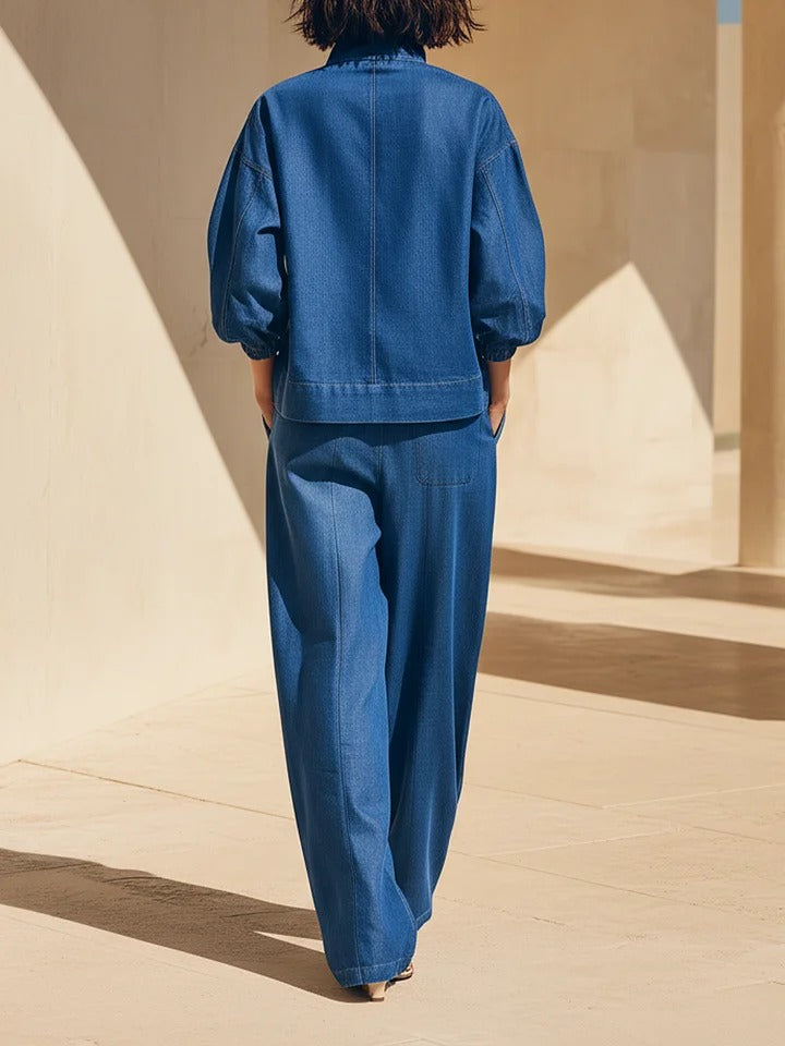 Dulce™ | Conjunto de camisa oversize de denim azul marino