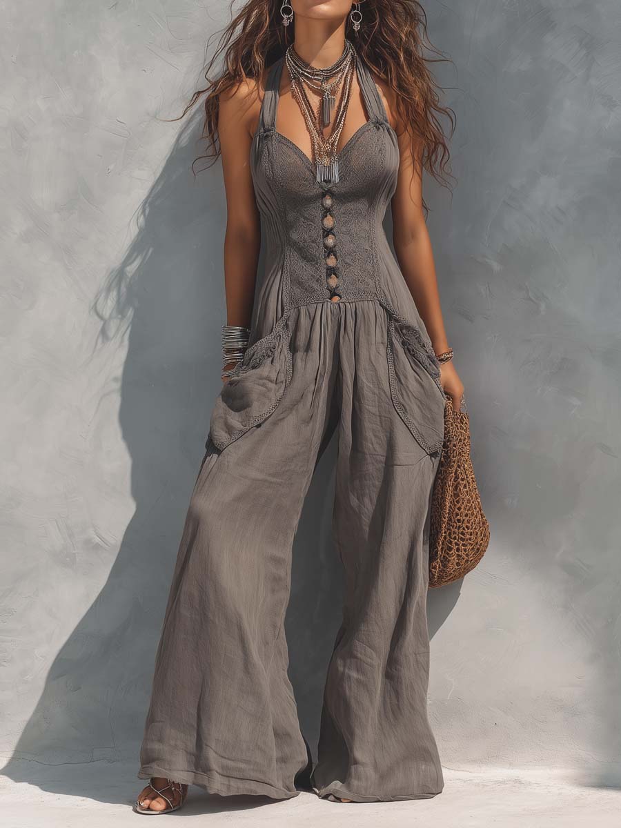 Octave™ | Mono halter de encaje con efecto lavado vintage y cintura ceñida