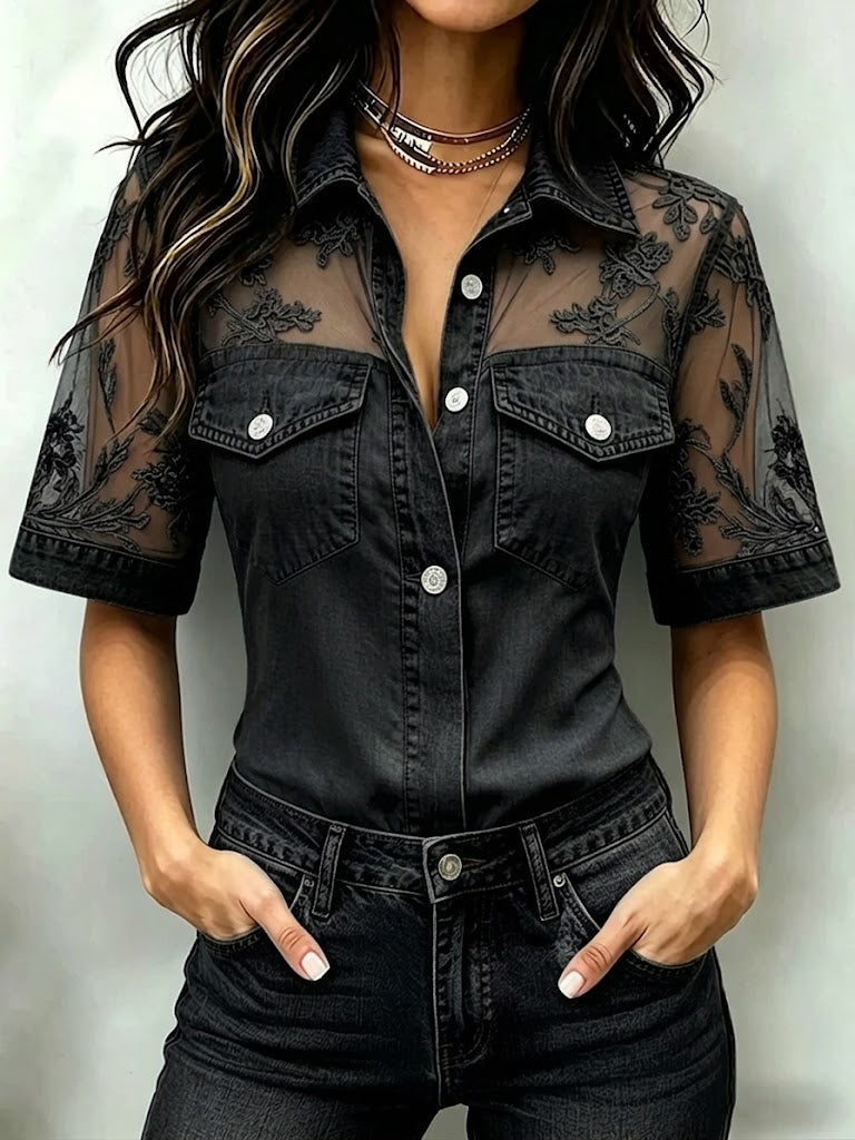 Miner™ | Camisa vaquera informal y elegante con detalles de encaje
