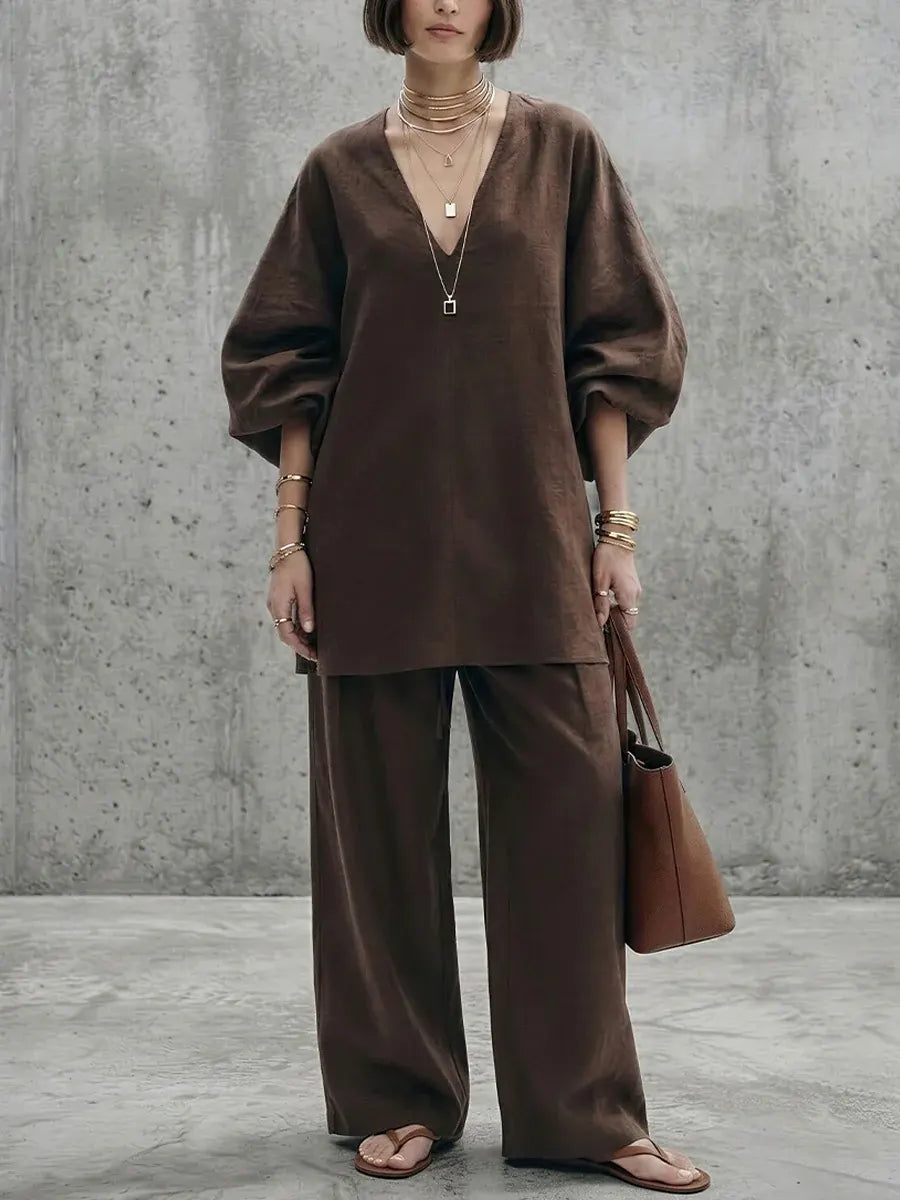 Vacuum™ | Traje oversize sencillo de algodón y lino para mujer