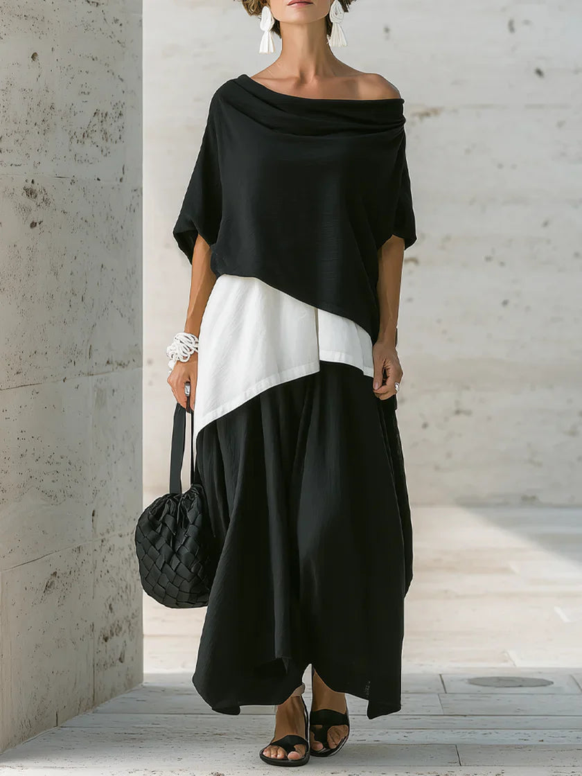 Loose-fit Casual Linen And Cotton Top And Skirt Two-piece Set