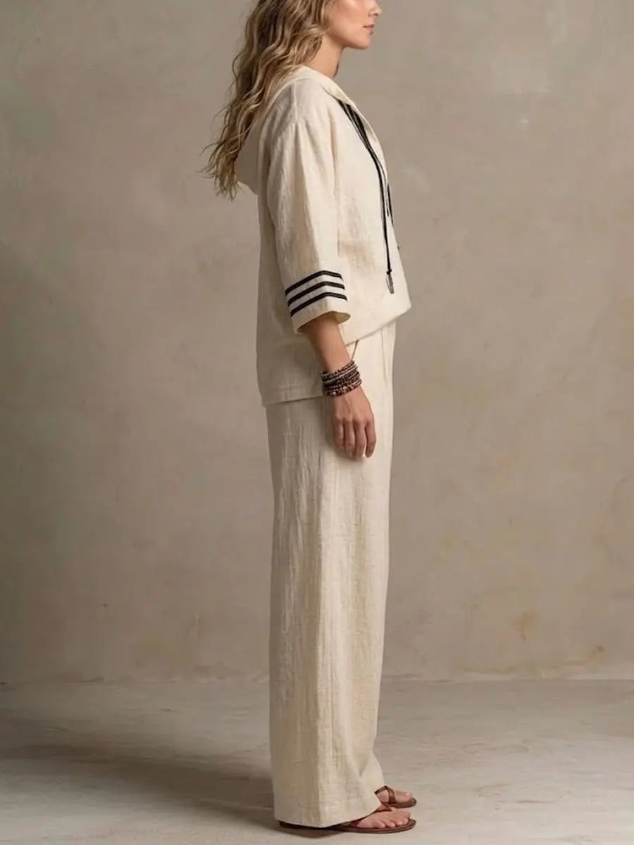 Hedda™ | Conjunto de sudadera con capucha y pantalones anchos de estilo informal para mujer, en algodón y lino