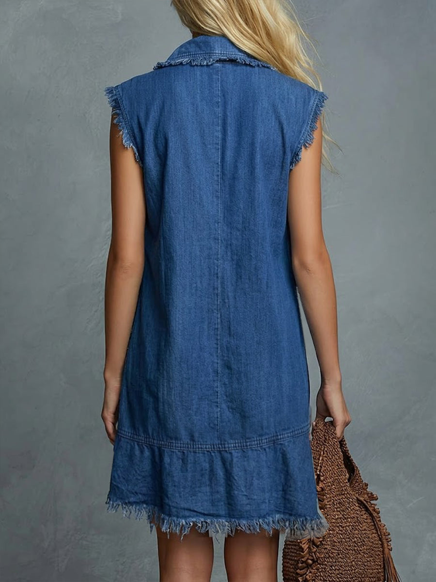 Elin™ | Vestido corto de denim de algodón 100 % con media cremallera, estilo informal