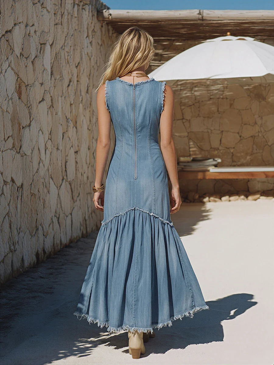 Glyz™ | Vestido vaquero informal y elegante con dobladillo deshilachado