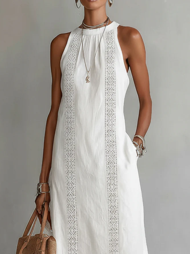 Zyth™ | Vestido minimalista de lino con encaje, estilo retro y acogedor