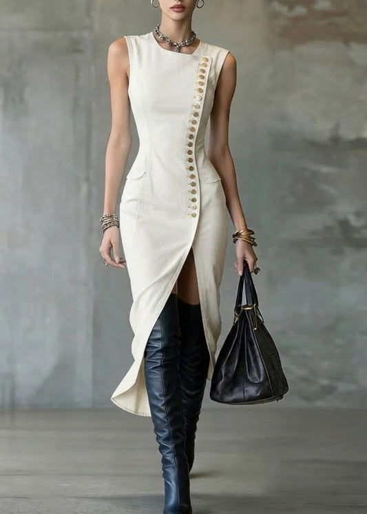 Melodia™ | Elegante vestido vaquero sin mangas, de corte entallado y con botones