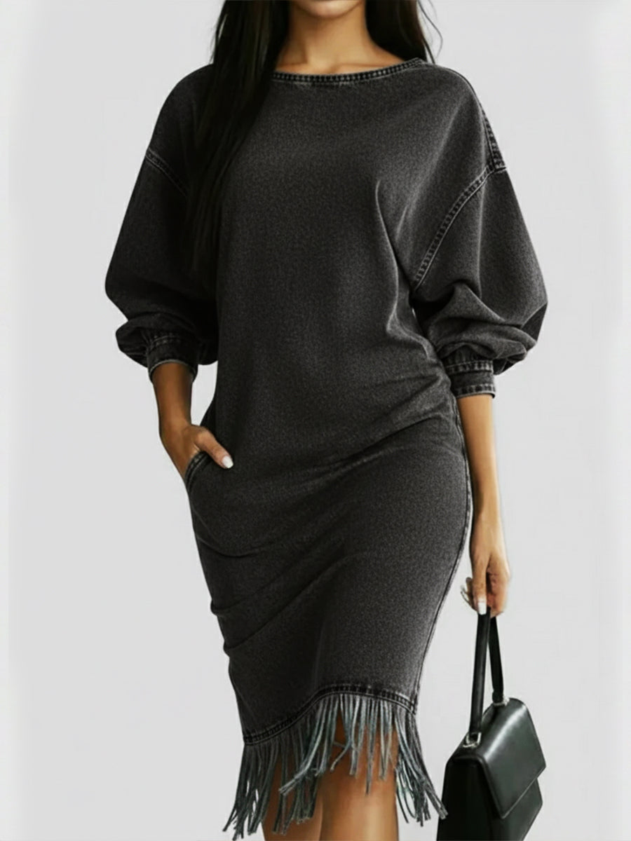 Krystaline™ | Vestido informal de vaqueros con borlas