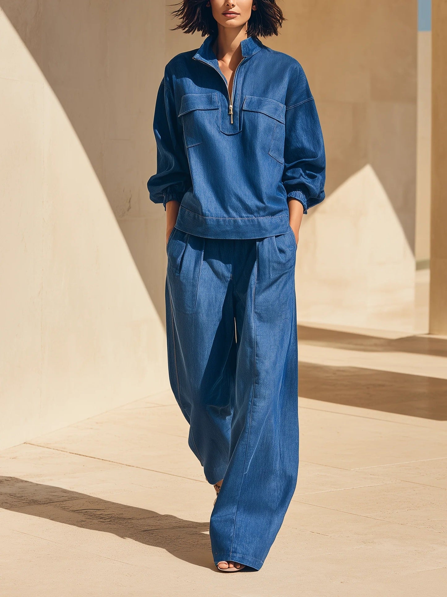 Dulce™ | Conjunto de camisa oversize de denim azul marino
