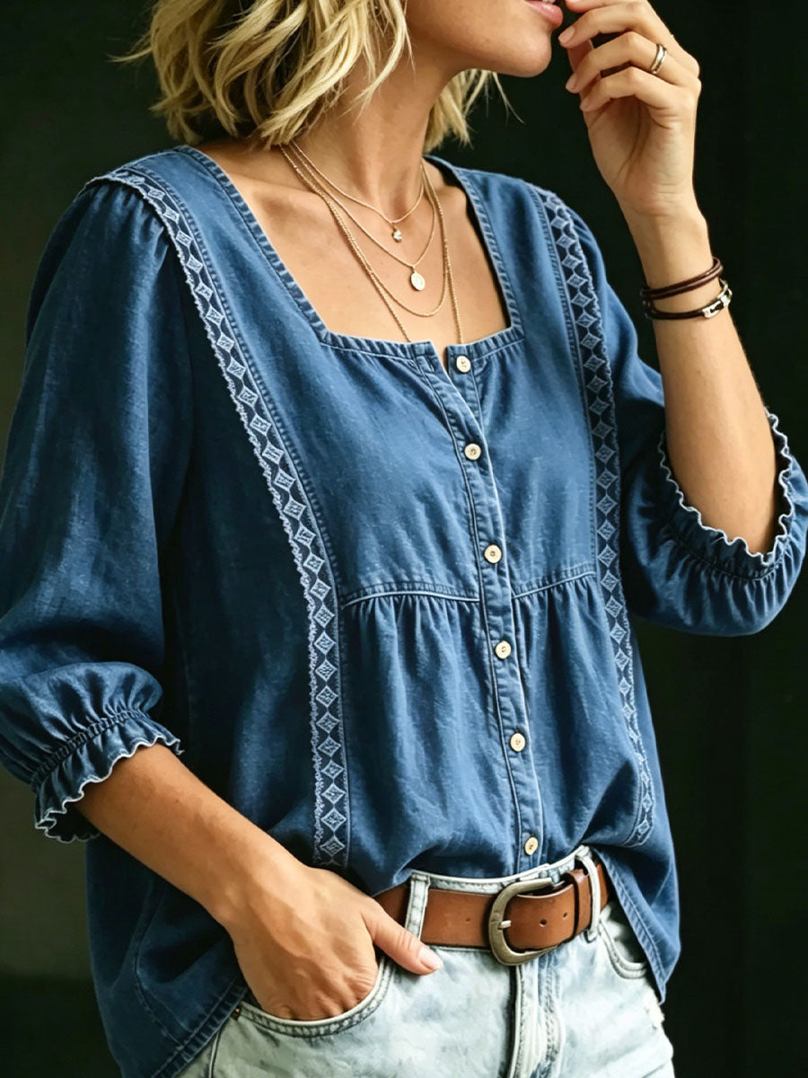 Klyx™ | Camiseta vaquera con cuello en U para mujer