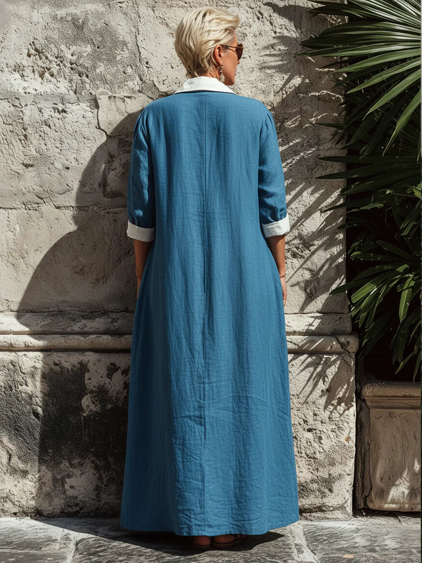 Damask™ | Vestido informal sin mangas de lino y algodón con bloques de color