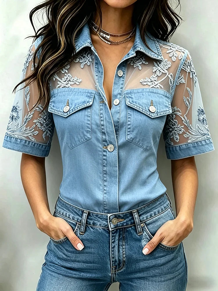 Miner™ | Camisa vaquera informal y elegante con detalles de encaje