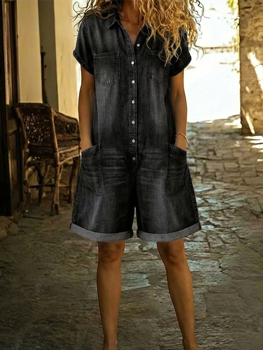 Luvia™ | Mono corto informal de algodón vaquero para mujer