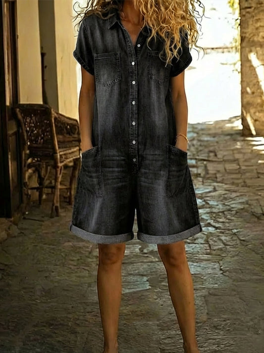 Luvia™ | Mono corto informal de algodón vaquero para mujer