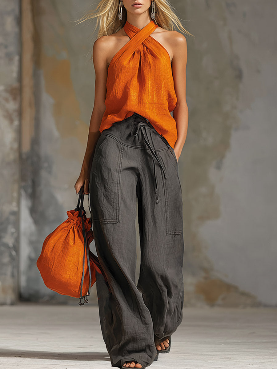 Hedda™ | Conjunto de top halter cruzado y pantalones anchos con cordón