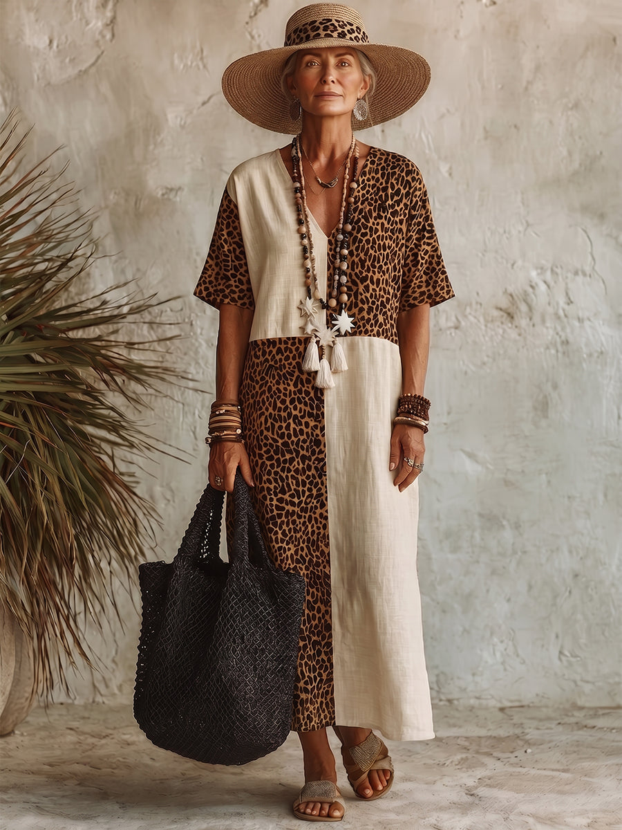 Signe™ | Casual Leopard-print Paneled Dress
