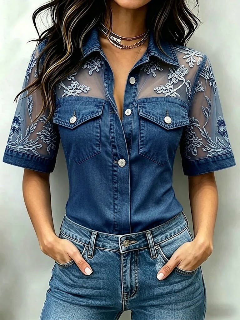 Miner™ | Camisa vaquera informal y elegante con detalles de encaje