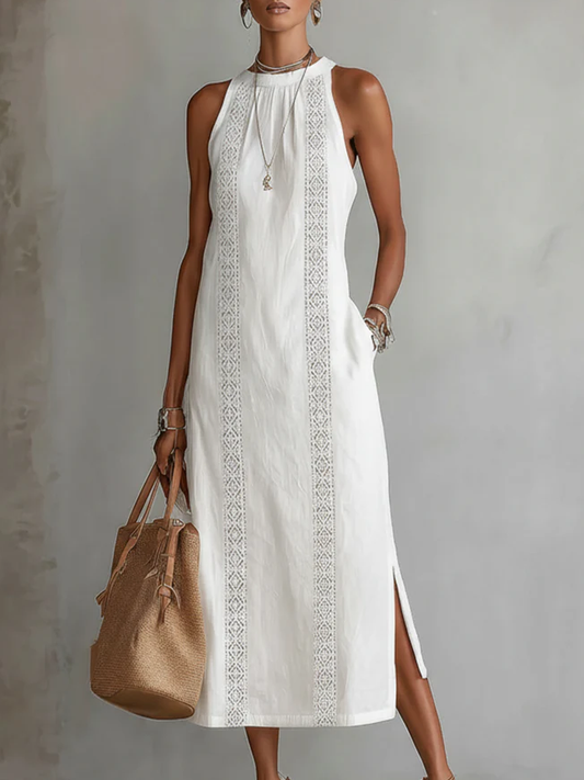 Zyth™ | Vestido minimalista de lino con encaje, estilo retro y acogedor