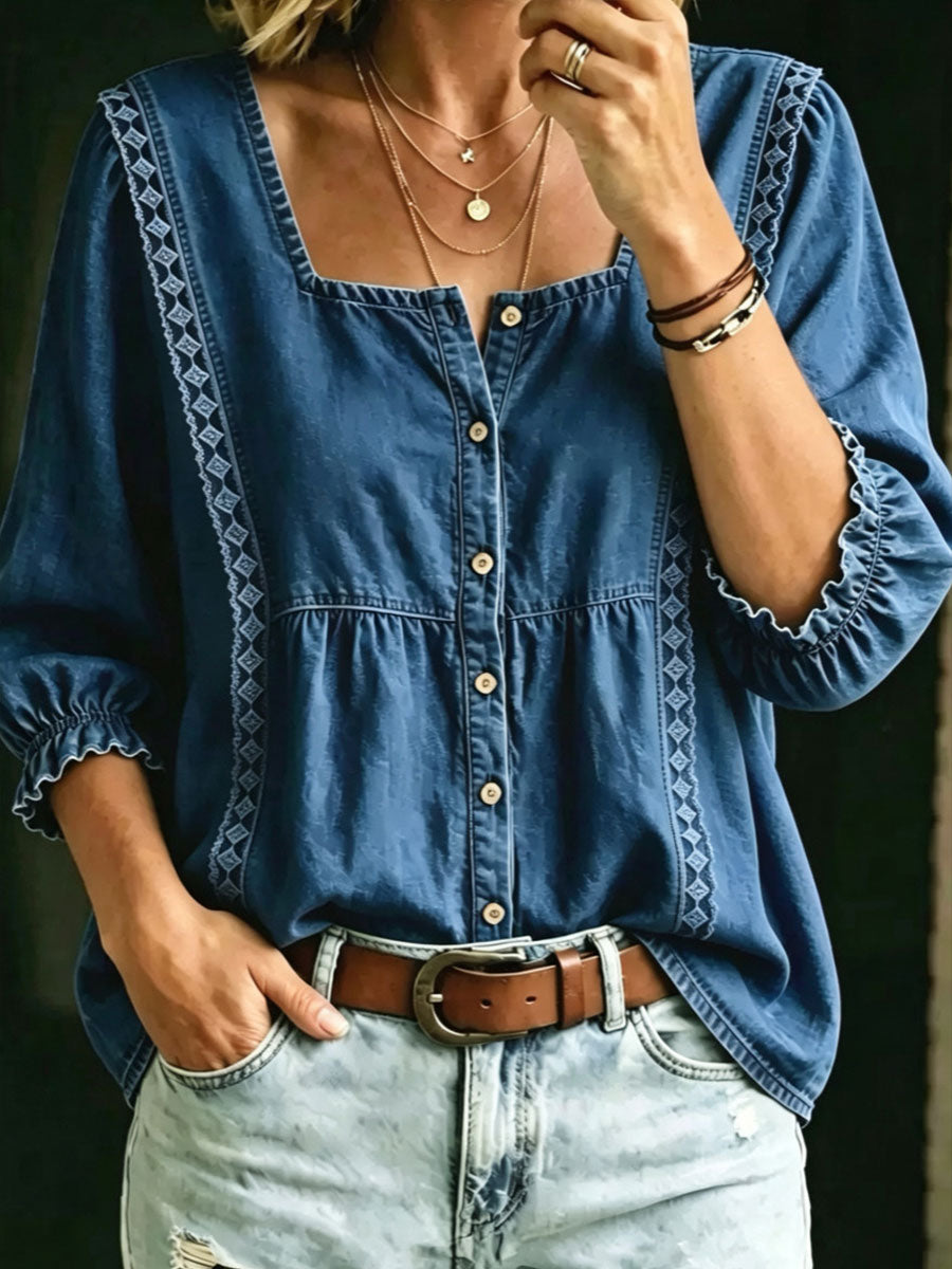 Klyx™ | Camiseta vaquera con cuello en U para mujer