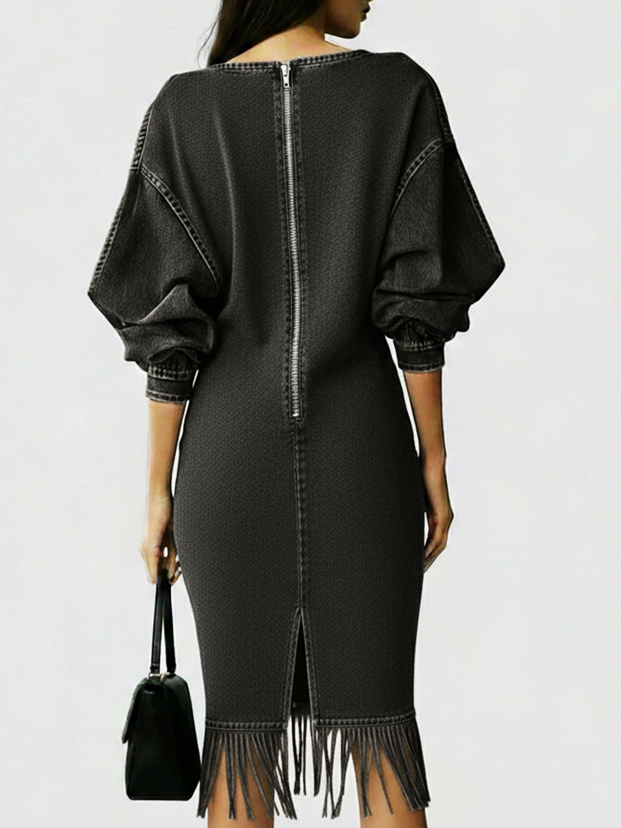 Krystaline™ | Vestido informal de vaqueros con borlas