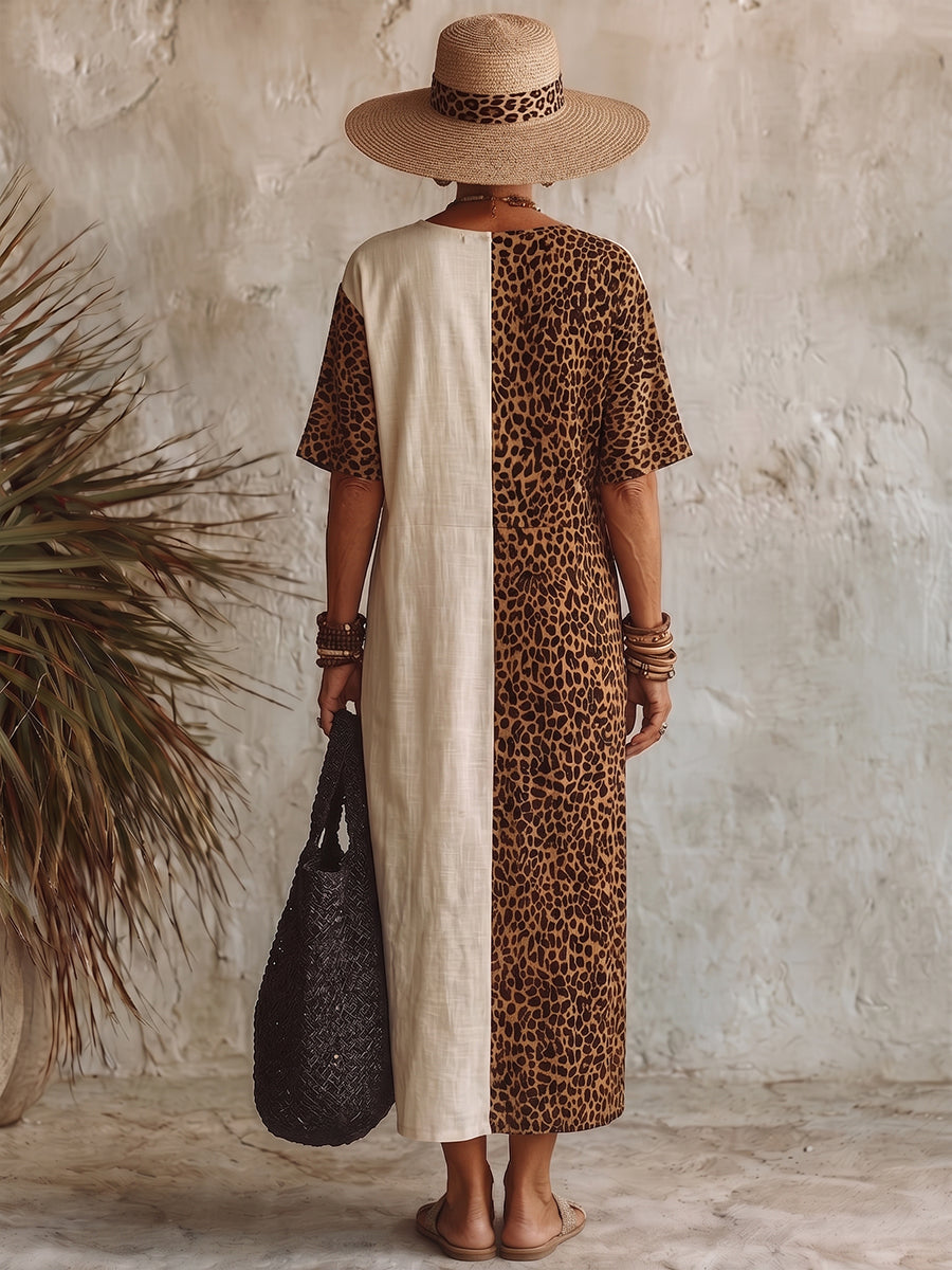 Signe™ | Casual Leopard-print Paneled Dress