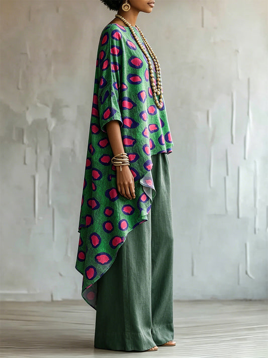 Elegant & Artistic Color-block Leopard Print Two-piece Set