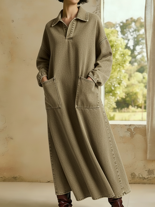 Sateen™ | Vestido informal de denim con cuello de polo