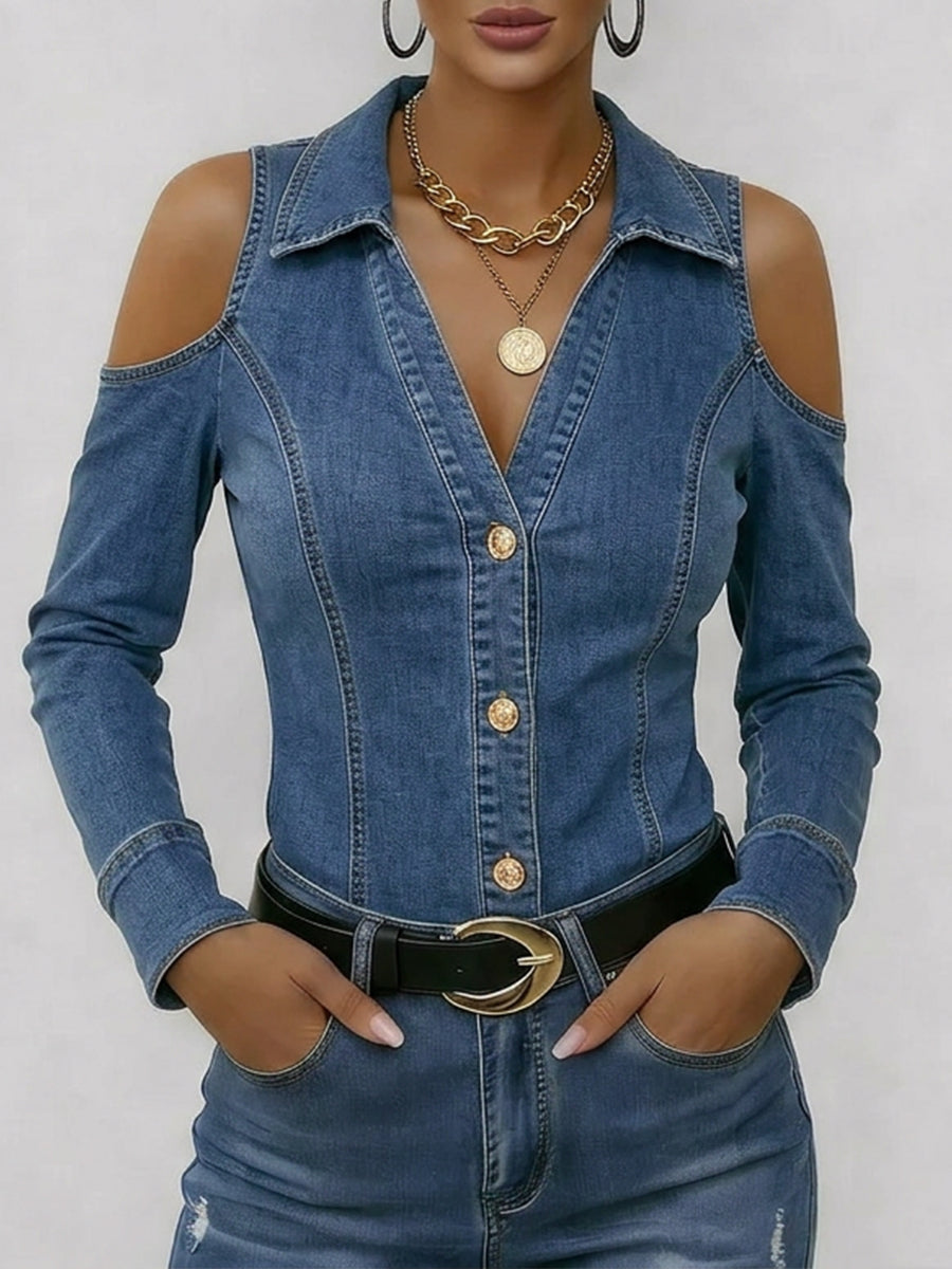 Sweetia™ | Elegante camisa vaquera con hombros al aire