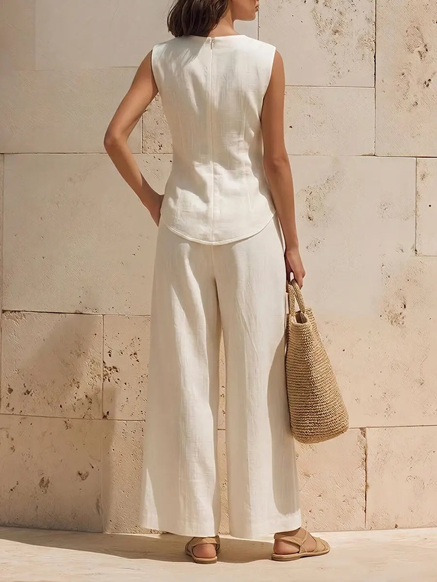 Core™ | Traje minimalista de lino en color blanco roto para mujer, estilo vacacional