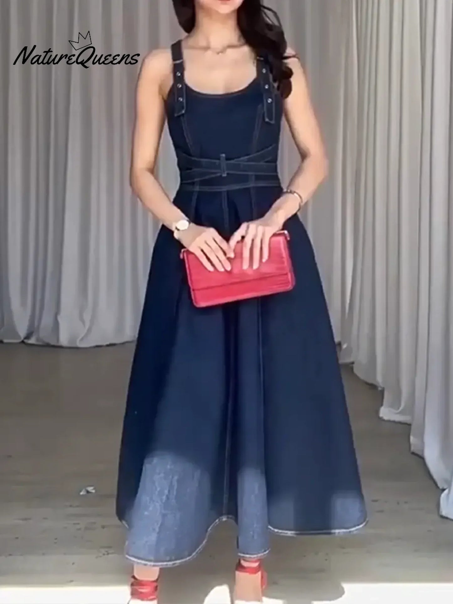 Ambar™ | Chaleco vaquero de mujer y vestido de algodón de corte acampanado
