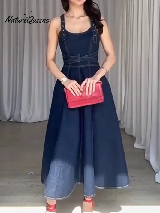 Ambar™ | Chaleco vaquero de mujer y vestido de algodón de corte acampanado