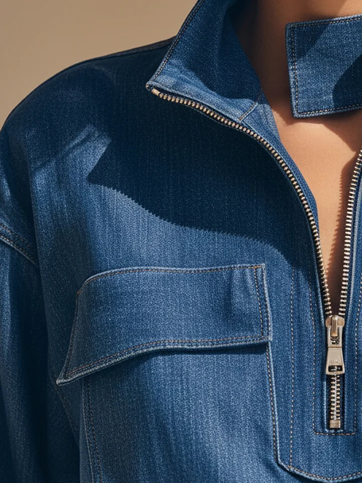Dulce™ | Conjunto de camisa oversize de denim azul marino