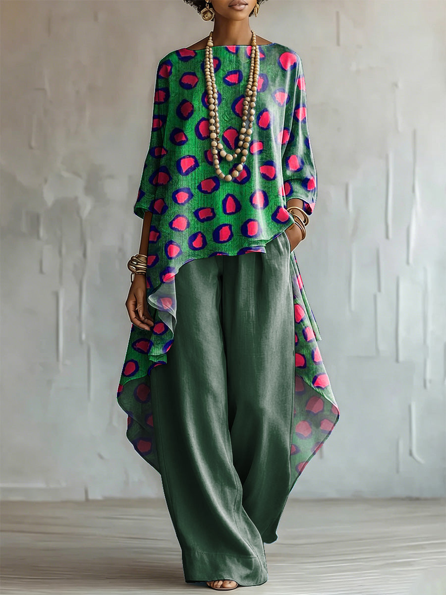 Elegant & Artistic Color-block Leopard Print Two-piece Set