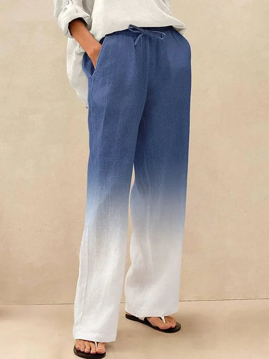 Wre™ | Pantalones informales de algodón y lino con cintura elástica y estampado degradado para mujer