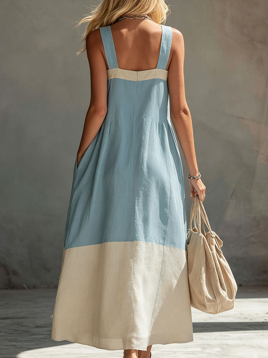 Kaisa™ | Vestido largo elegante de tirantes finos con diseño de bloques de color y patchwork para mujer