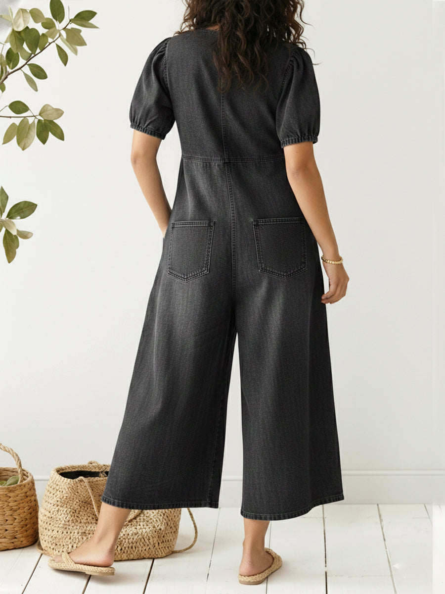 Cyrene™ | Mono informal de mujer, holgado, de manga corta y cuello en V, en denim