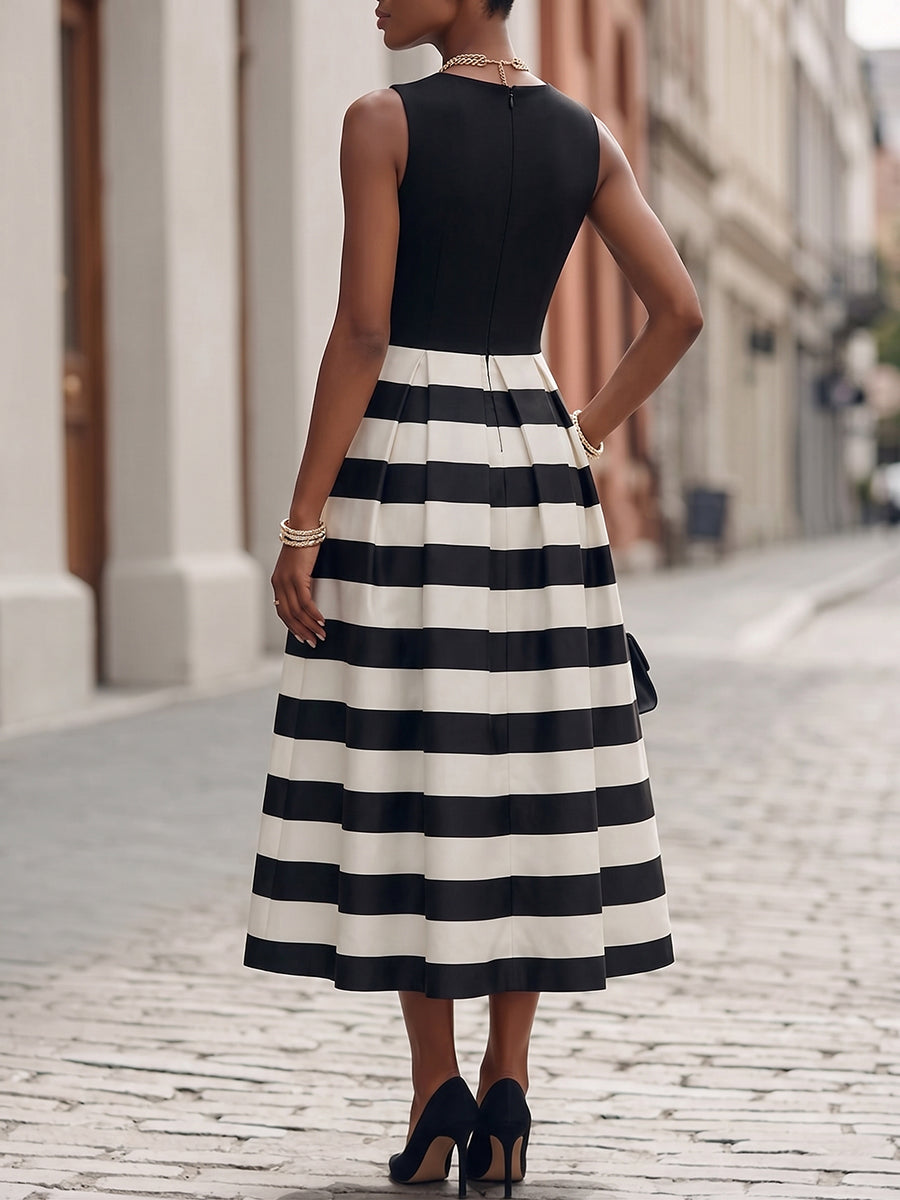Tulle™ | Vestido de fiesta midi clásico y elegante con rayas artísticas