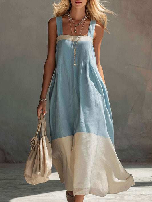 Kaisa™ | Vestido largo elegante de tirantes finos con diseño de bloques de color y patchwork para mujer