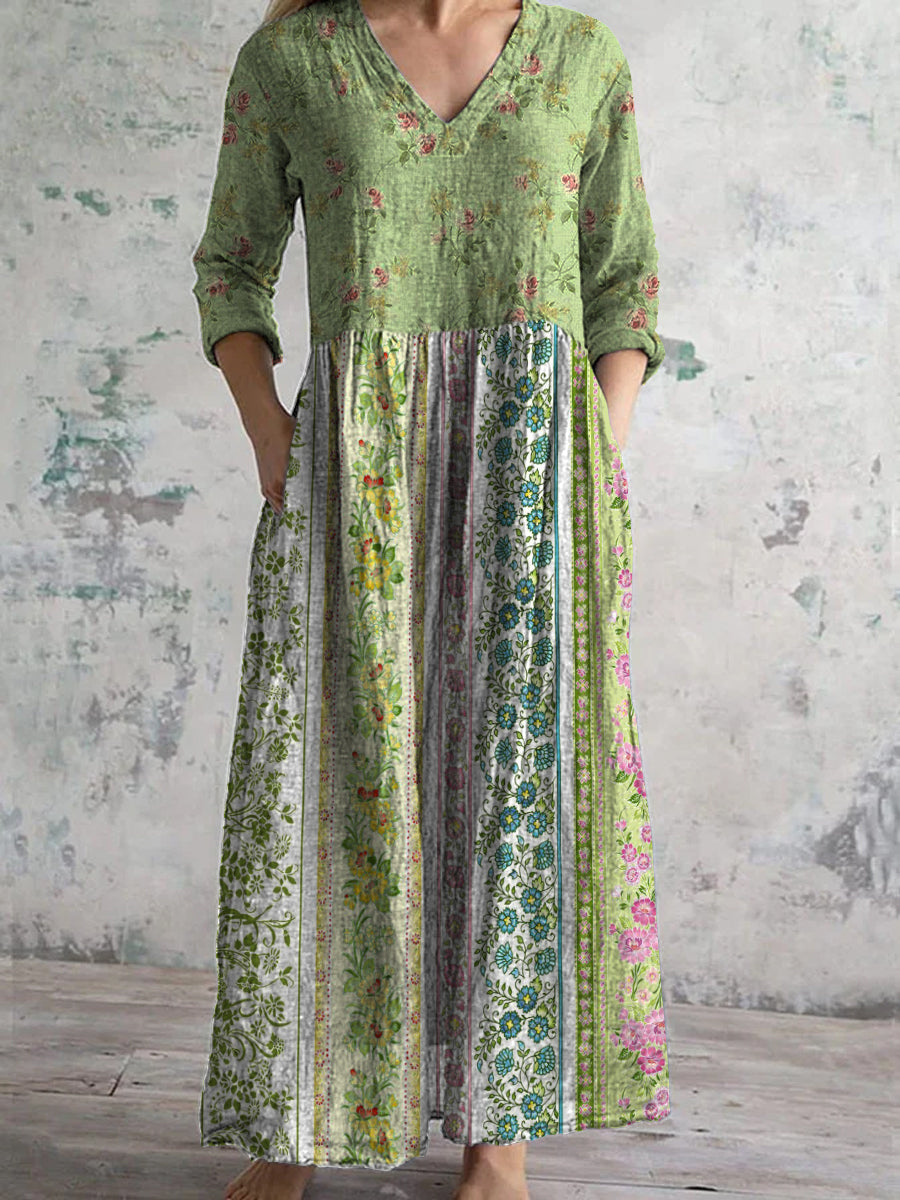 Seldie™ | Vestido midi boho retro con estampado floral