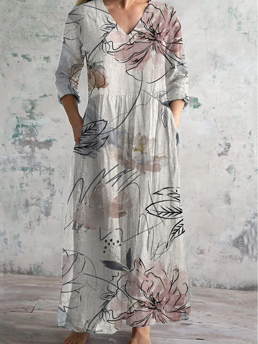 Samaria™ | Vestido informal de manga larga con cuello en V y estampado de animales del bosque