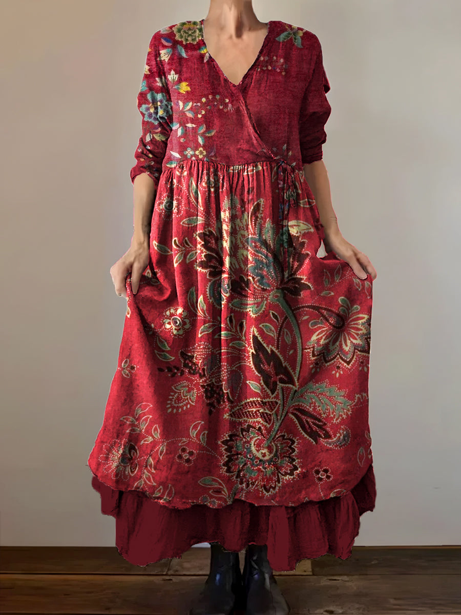 Mereana™ | Vestido midi bohemio de corte holgado, con cuello en V y elegante estampado floral