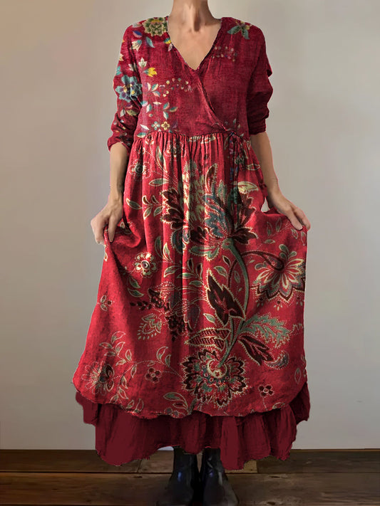 Mereana™ | Vestido midi bohemio de corte holgado, con cuello en V y elegante estampado floral