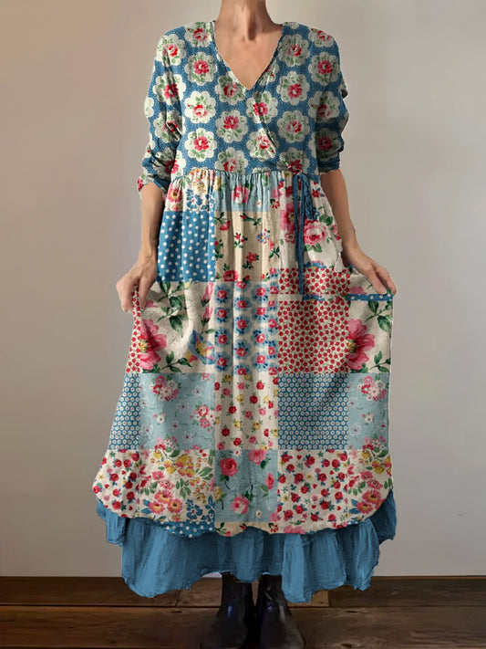 Nuvia™ | Vestido midi bohemio de corte holgado, con cuello en V y elegante estampado floral