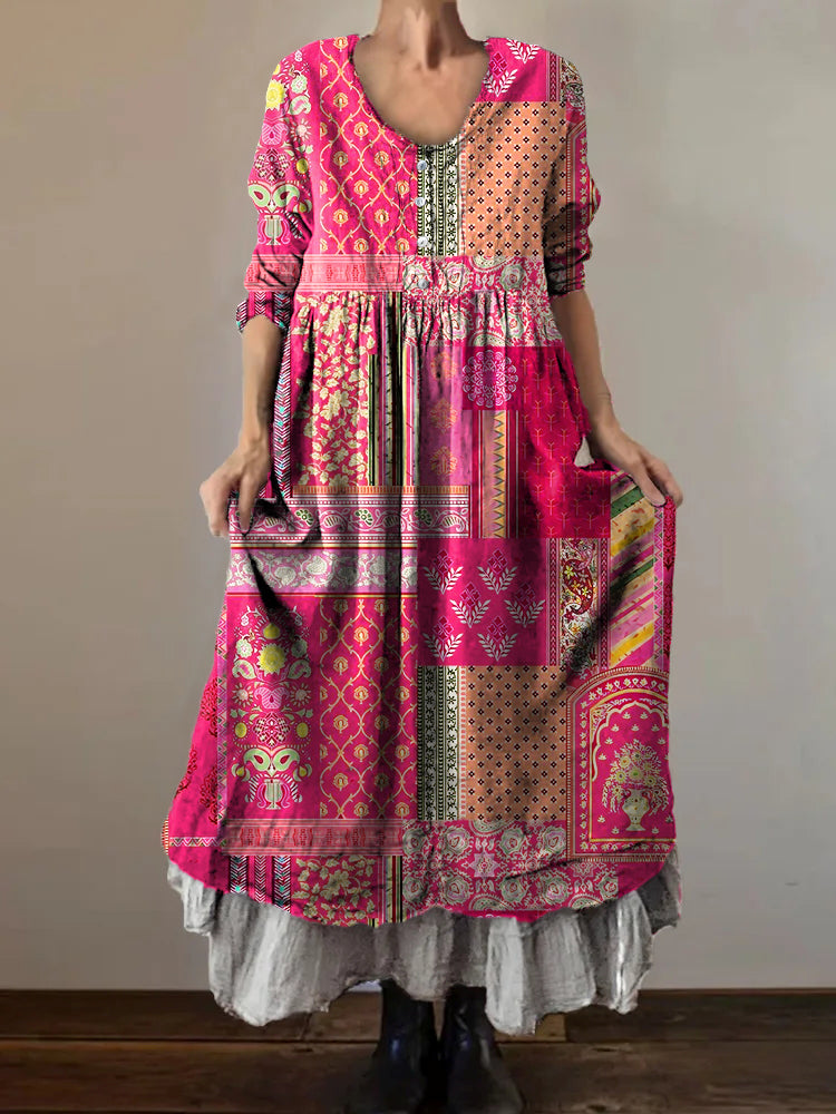 Talola™ | Vestido midi holgado y elegante de estilo bohemio con cuello en V y estampado floral
