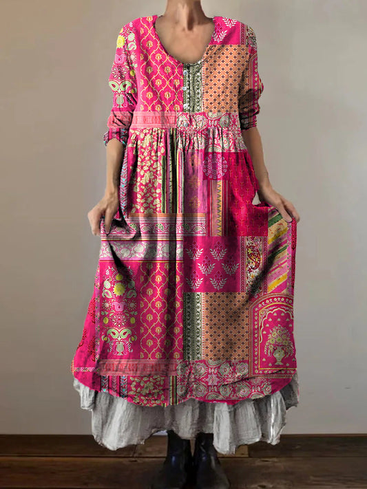 Talola™ | Vestido midi holgado y elegante de estilo bohemio con cuello en V y estampado floral